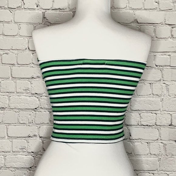 Green Striped Ribbed Tube/Cropped Top - NWT - Picture 2 of 2